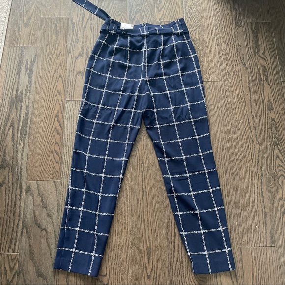 Express High Waisted Windowpane Print Sash Tie Ankle Pant - Picture 3 of 9